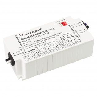 Блок питания ARJ-SP-10-PFC-0-10V (10W, 120-350mA) (Arlight, IP20 Пластик, 5 лет) : Управление 0-10V